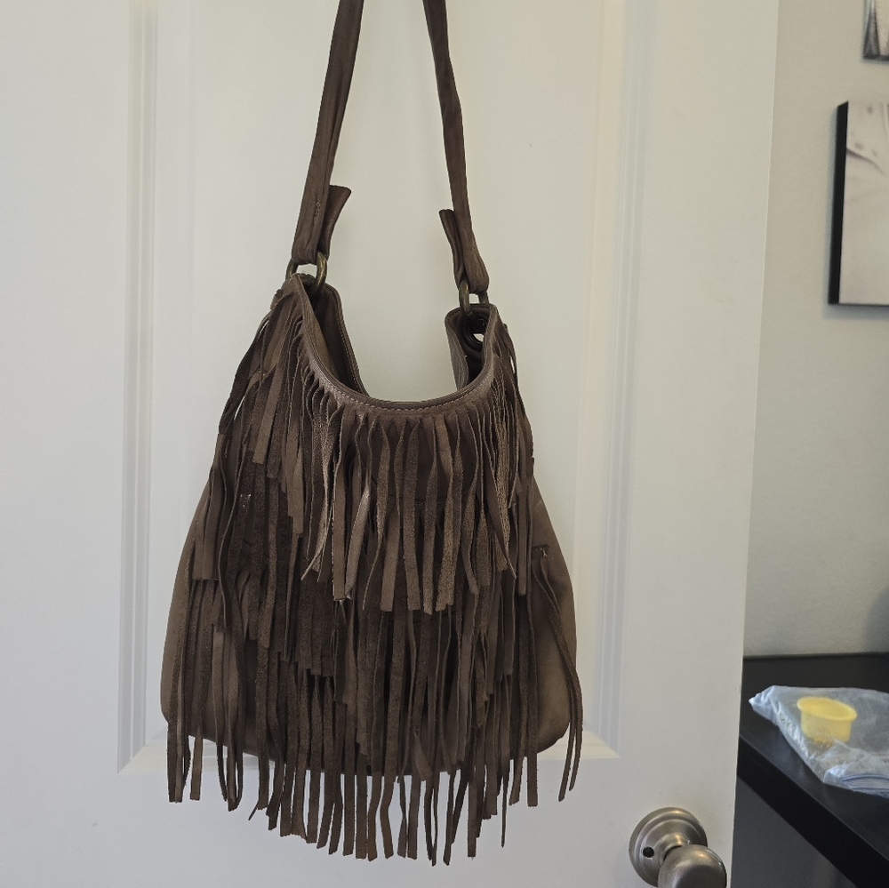 Maurizio Taiuti Fringe Italian Leather Western Hobo Shoulder Bag